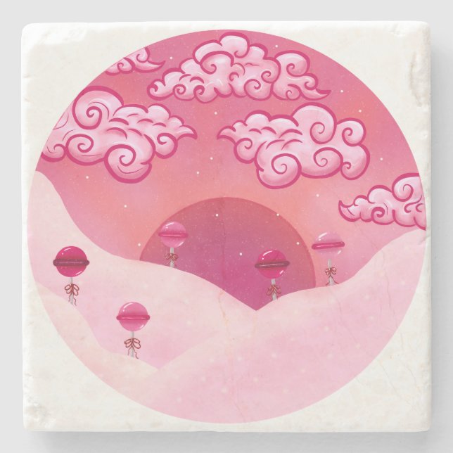 Porta-copo De Pedra Lolipps e nuvens bonito (Frente)