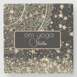 Porta-copo De Pedra Lotus Mandala com Douradas estrelas a preto person