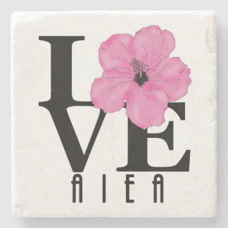 Porta-copo De Pedra LOVE Aieha Hawaii Pink Hibiscus