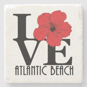 Porta-copo De Pedra LOVE Atlantic Beach Florida Red Hibiscus