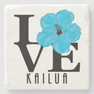 Porta-copo De Pedra LOVE Kailua Blue Hibscus