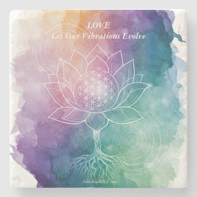 Porta-copo De Pedra LOVE | Let Our Vibrations Evolve (Frente)