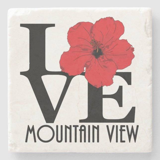 Porta-copo De Pedra LOVE Mountain View Hawaii (Frente)
