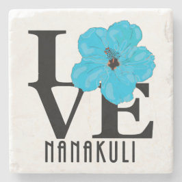 Porta-copo De Pedra LOVE Nanakuli Hawaii Blue Hibiscus