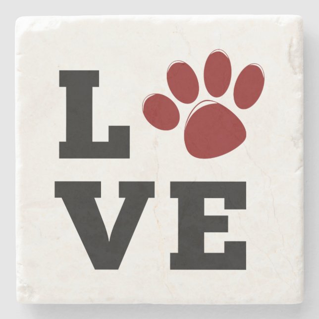 Porta-copo De Pedra Love Paw Print Amante de os animais Dog Lover (Frente)