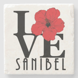 Porta-copo De Pedra LOVE Sanibel Red Hibiscus