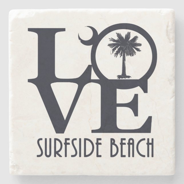 Porta-copo De Pedra LOVE Surfside Beach SC (Frente)
