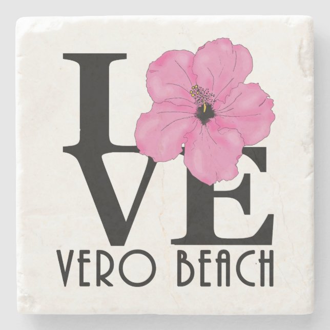 Porta-copo De Pedra LOVE Vero Beach Pink Hibiscus (Frente)