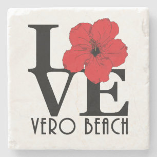 Porta-copo De Pedra LOVE Vero Beach Red Hibiscus