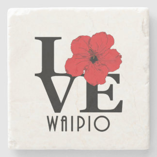 Porta-copo De Pedra LOVE Waipio Hawaii Red Hibiscus
