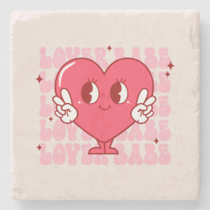 Porta-copo De Pedra Lover Babe Coração e Texto de Repetição de Sorri
