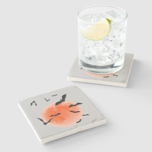 Porta-copo De Pedra Lua Vermelha Halloween E Morcegos Pretos