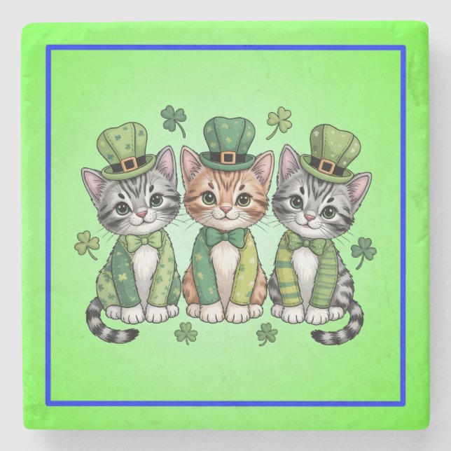 Porta-copo De Pedra Lucky St. Patrick’s Day Kittens-47474 (Frente)