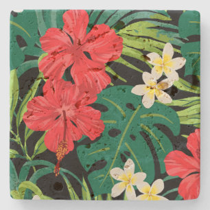 Porta-copo De Pedra Luna Hibiscus Garden Havaiana - Vermelho e Negro