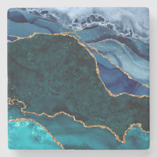 Porta-copo De Pedra Lux Peacock Agate & Dourado