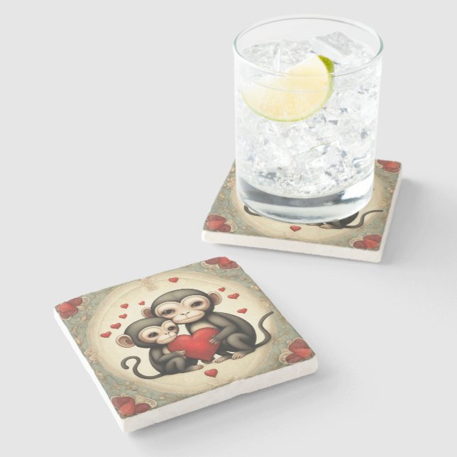 Porta-copo De Pedra Macaco Amor (Lateral)