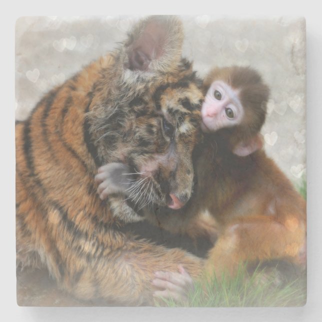 Porta-copo De Pedra Macaco e Tigre (Frente)