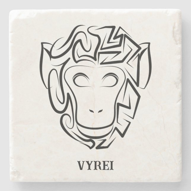 Porta-copo De Pedra Macaco preto e branco tribal (Frente)