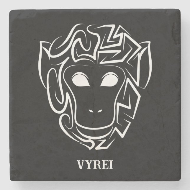 Porta-copo De Pedra Macaco preto e branco tribal (Frente)