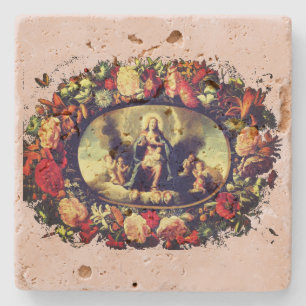Porta-copo De Pedra Madonna - Maria coroa de flores de flor - Vintage