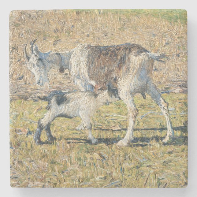 Porta-copo De Pedra Madre Goat com seu Jovem Criança (por Segantini) (Frente)