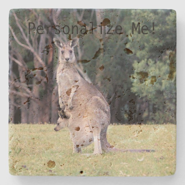 Porta-copo De Pedra Mãe Kangaroo com Bebê Joey em sua bolsa (Frente)