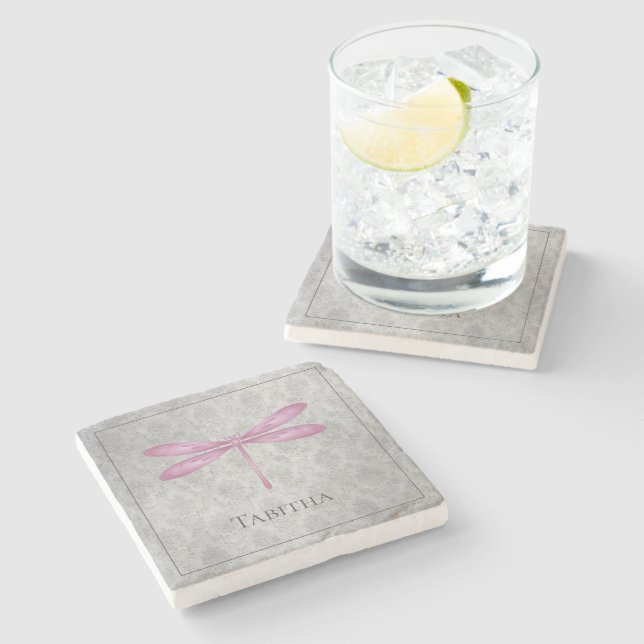 Porta-copo De Pedra Magenta Dragonfly Damask (Lateral)