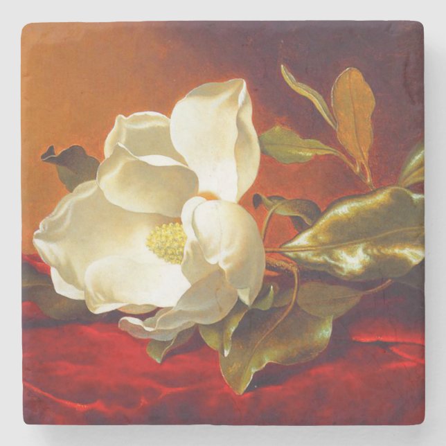Porta-copo De Pedra Magnolia em Red Velvet Martin Johnson Heade (Frente)