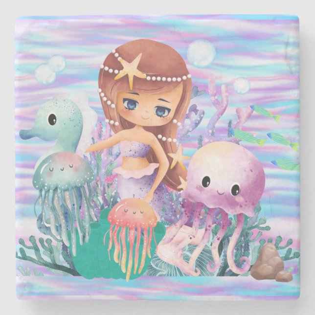 Porta-copo De Pedra Mairmaid com uma estrela no cabelo brincando na bo (Frente)