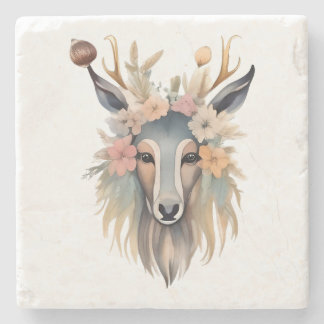 Porta-copo De Pedra Majestade Floral: Veado com Blossomas e Penas