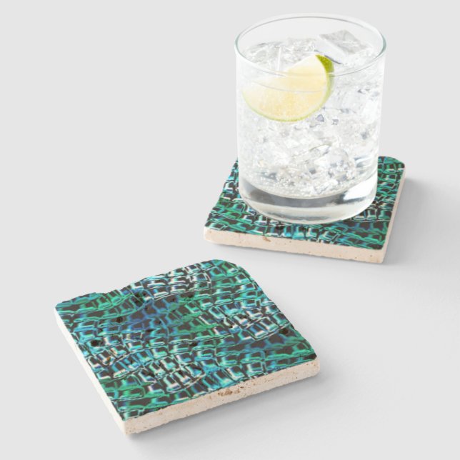 Porta-copo De Pedra Malha do saco torta e ondulada, verde cianis (Lateral)