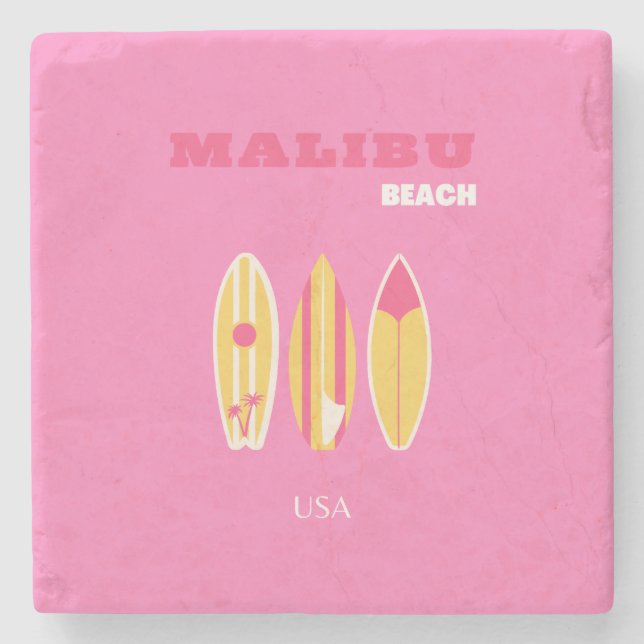 Porta-copo De Pedra Malibu, Malibu Beach, California, Preppy, Pink (Frente)