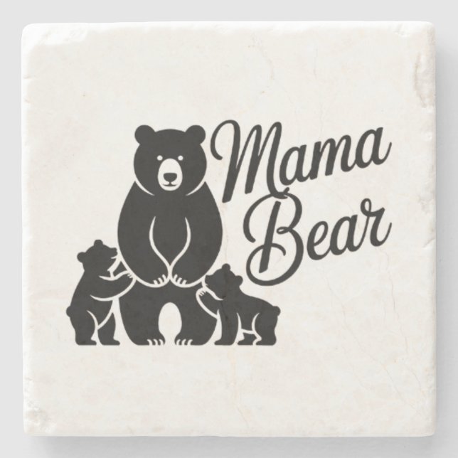 Porta-copo De Pedra Mama Bear with Cubs Cute Family Bear (Frente)