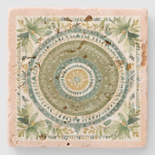 Porta-copo De Pedra Mandala Boho Verde Vintage