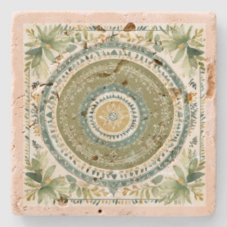 Porta-copo De Pedra Mandala Boho Verde Vintage