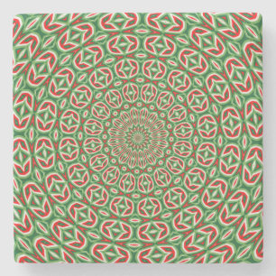 Porta-copo De Pedra Mandala De Natal Verde E Vermelho E Branco
