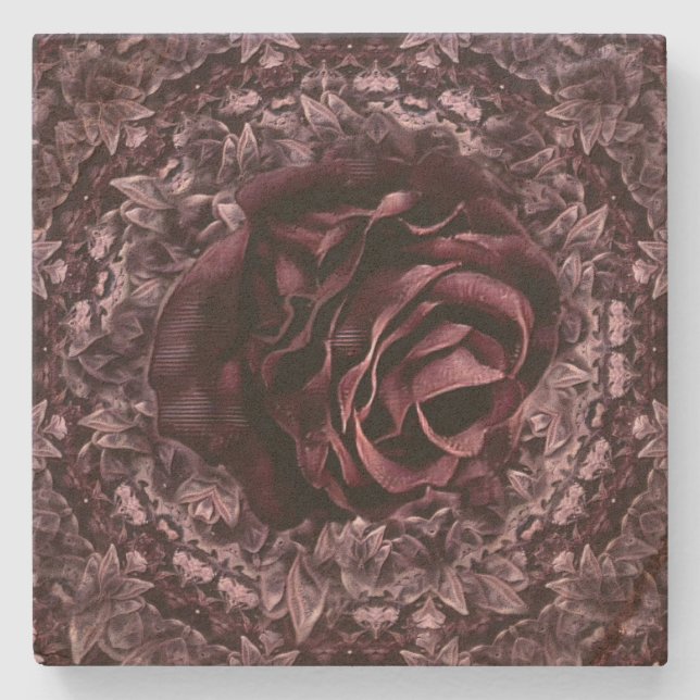 Porta-copo De Pedra Mandala de Rosa  (Frente)
