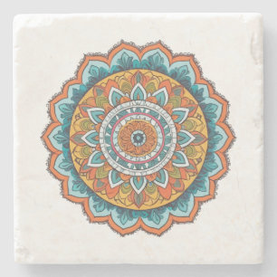 Porta-copo De Pedra mandala de várias cores