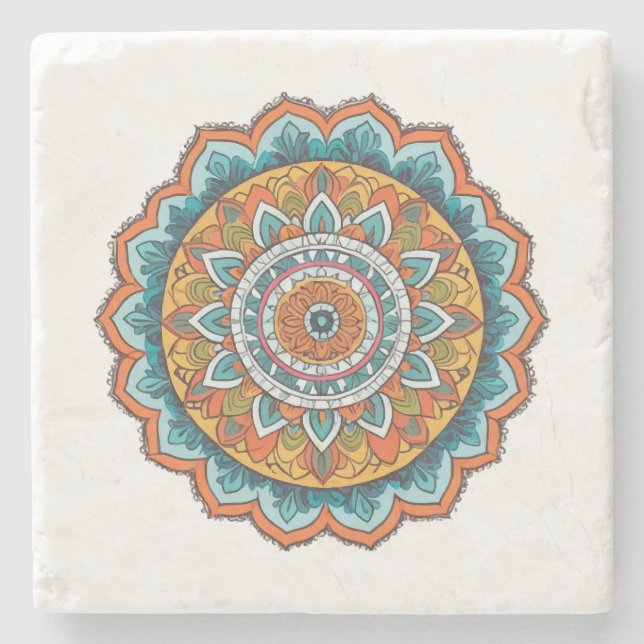 Porta-copo De Pedra mandala de várias cores (Frente)