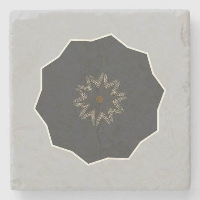 Porta-copo De Pedra Mandala Kaleidoscope Black na Cinza (Frente)