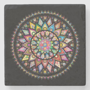 Porta-copo De Pedra Mandala muito Legal e colorido