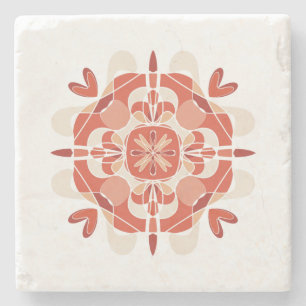 Porta-copo De Pedra Mandala Vermelha Linda Abstrata Fundo Branco