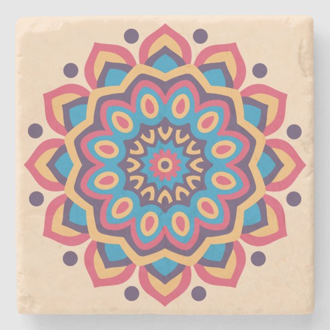 Porta-copo De Pedra Mandala Vibrante em Hexcolor (Frente)
