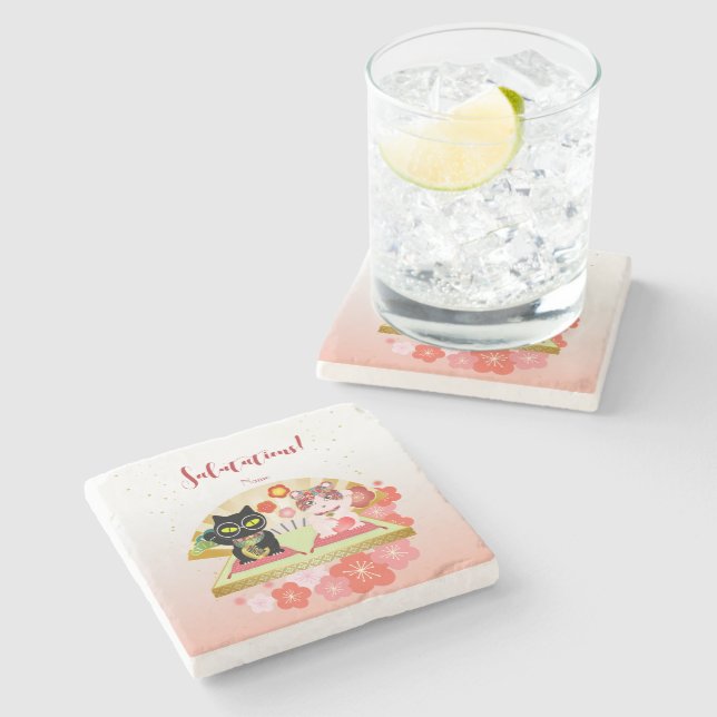 Porta-copo De Pedra Maneki Neko Lucky Poiluna (Lateral)