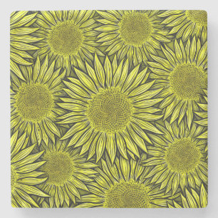 Porta-copo De Pedra Mão De Girassol Amarelo Amarelo Floral Desenhada