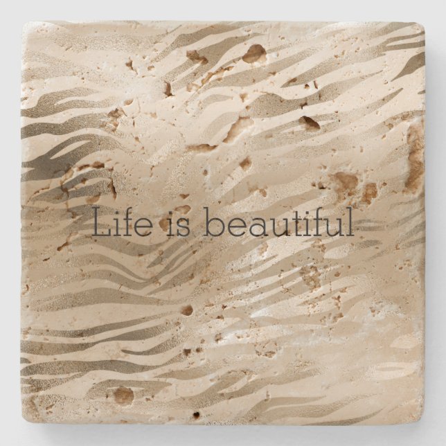 Porta-copo De Pedra Mão de Impressão Zebra Dourada (Frente)