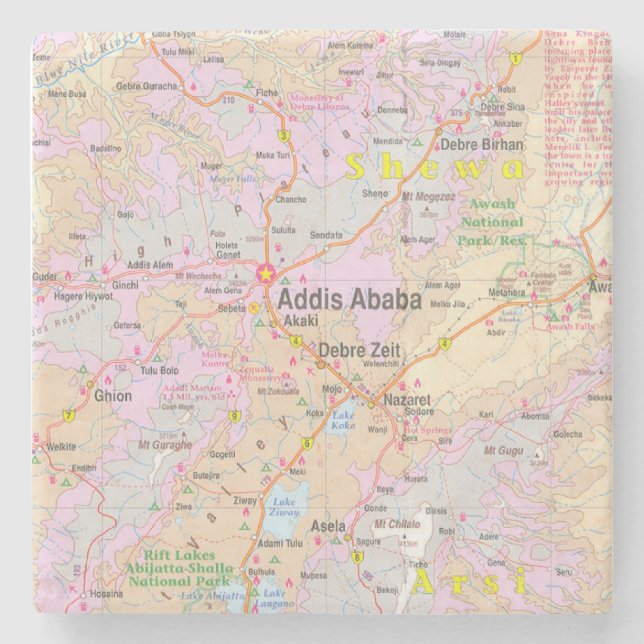 Porta-copo De Pedra Mapa Antigo de Addis Abeba e Etiópia Central (Frente)