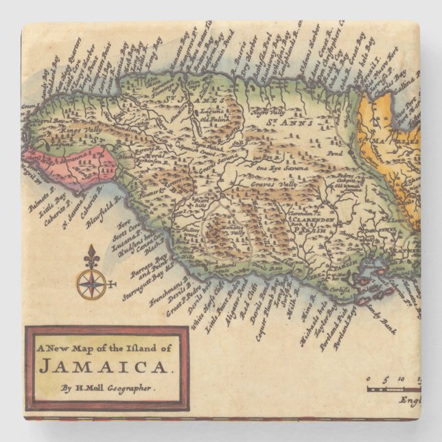 Porta-copo De Pedra Mapa antigo de Jamaica (Frente)