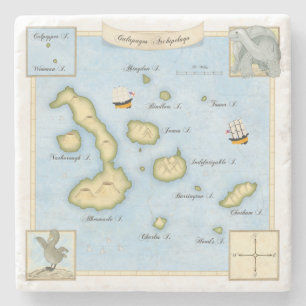 Porta-copo De Pedra Mapa das Ilhas Galápagos com quadro de Ornamentado