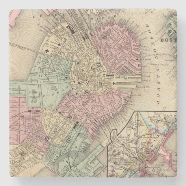 Porta-copo De Pedra Mapa de Boston por Mitchell (Frente)